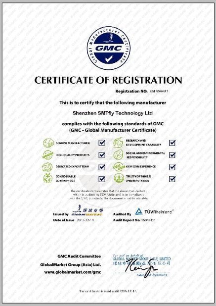 China Shenzhen SMTfly Electronic Equipment Manufactory Limited certification